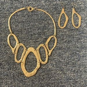 Gold Hammered Earring Necklace Set